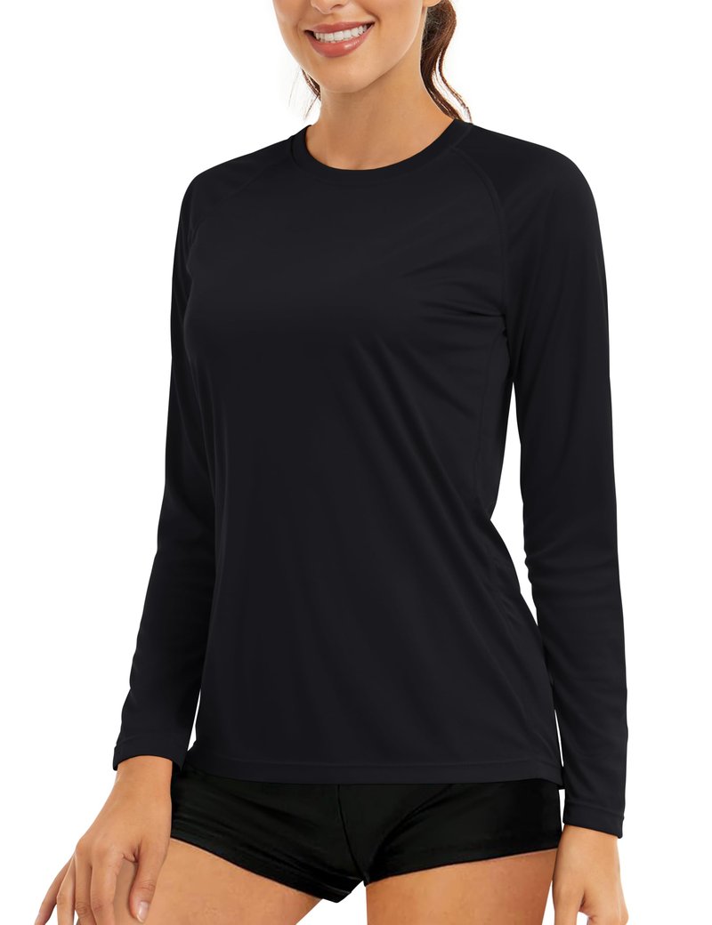 Cavva UV Protection Shirt for Women Workout Dry Fit Long Sleeve Tshirt Breathable Active Hiking Fishing Top Black, M