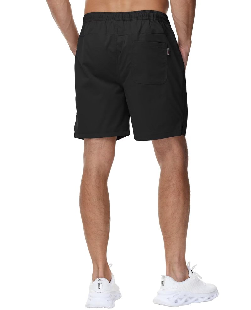 Yundobop Men's Casual 7 Inch Shorts Twill Drawstring Summer Beach Stretch Golf Shorts with Zipper Pockets Black 38