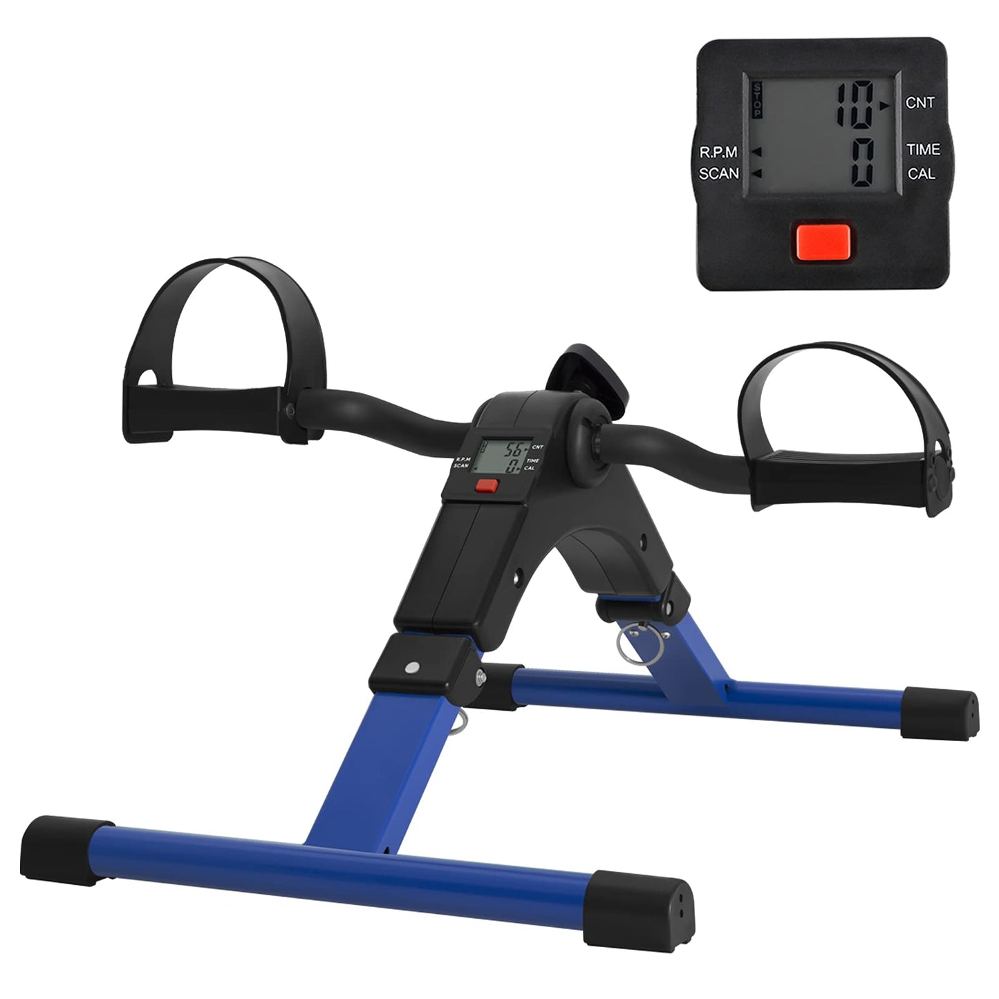 Folding Pedal Exerciser Mini Exercise Bike Portable Foot Peddler Desk Bike Arm and Leg Peddler Machine with LCD Monitor(Blue)