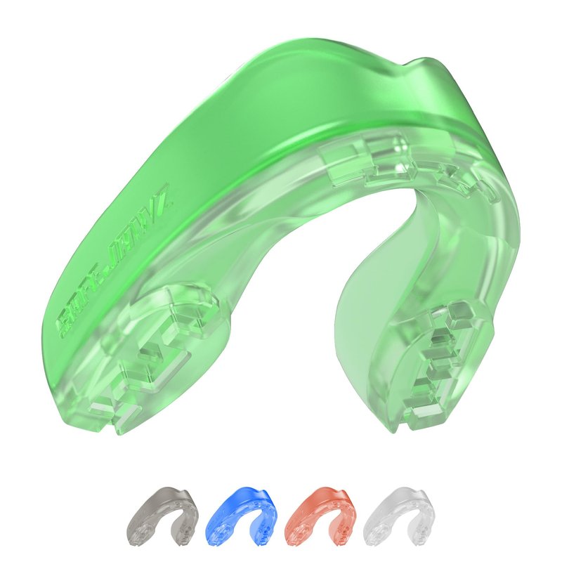 SAFEJAWZ Mouth Guard, Elements Dual Layer Mouthguard for Youth with Case, Easy Fit Remoldable Mouthpiece for Football, Boxing, Lacrosse, Basketball & All Contact Sports (Kids <11 Years, Earth Green)