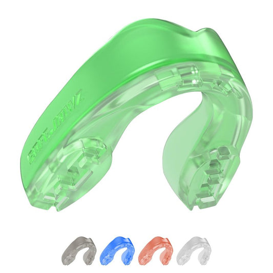 SAFEJAWZ Mouth Guard, Elements Dual Layer Mouthguard for Youth with Case, Easy Fit Remoldable Mouthpiece for Football, Boxing, Lacrosse, Basketball & All Contact Sports (Kids <11 Years, Earth Green)