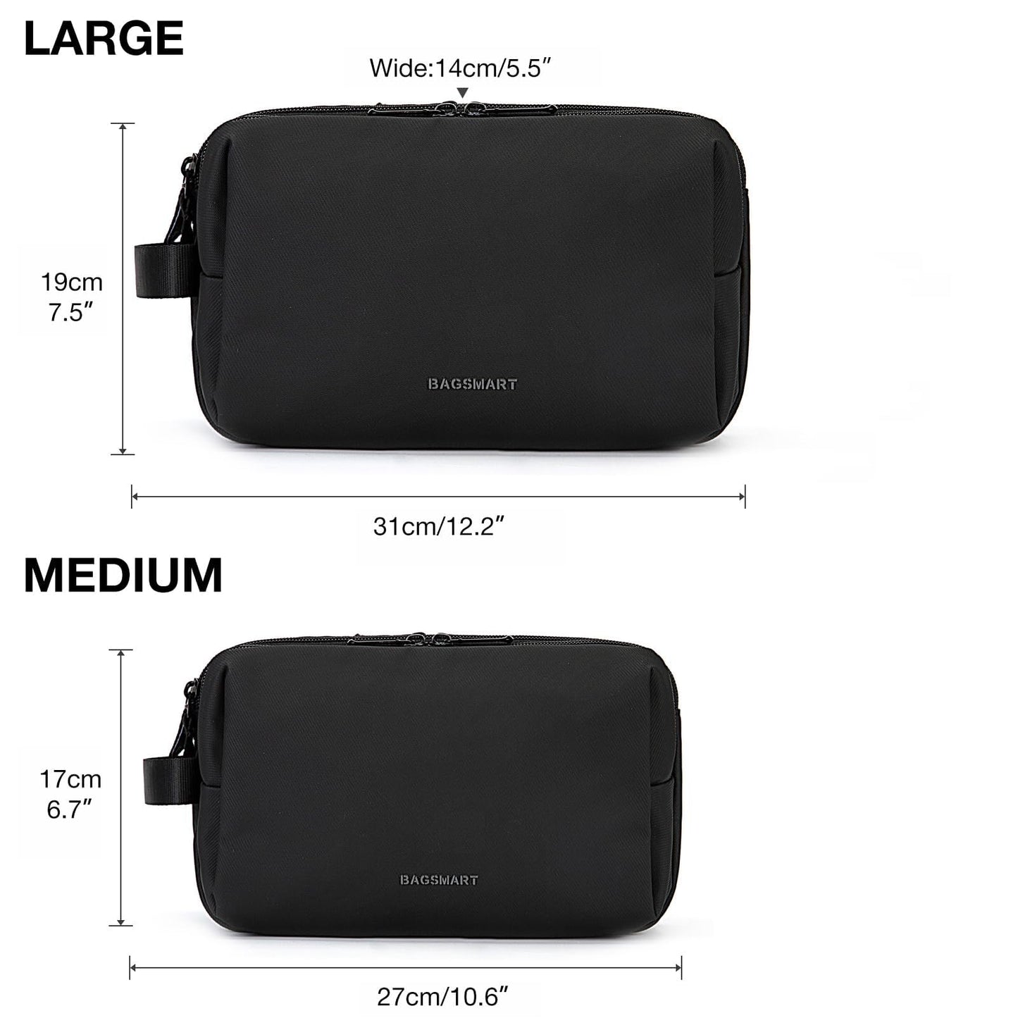 Toiletry Bag for Men, BAGSMART Travel Toiletry Organizer Dopp Kit Water-Resistant Shaving Bag for Toiletries Accessories, Black