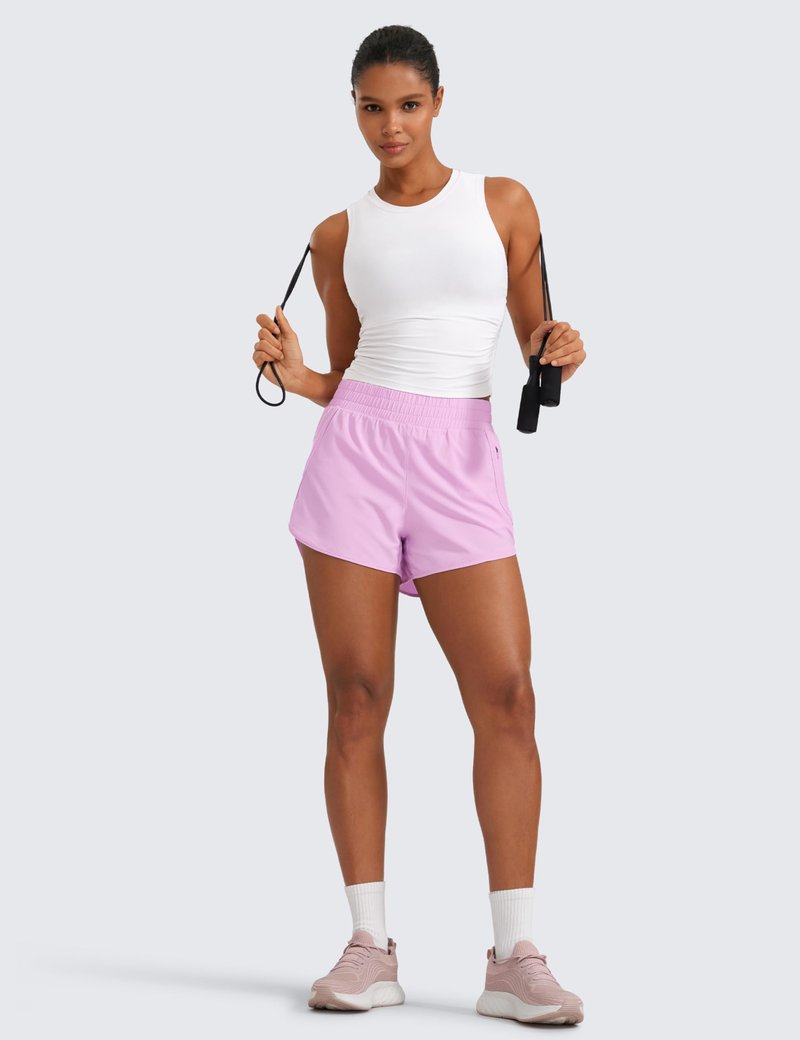 CRZ YOGA Dolphin Athletic Shorts for Women 3" - High Waisted Quick Dry for Running Workout Gym Track with Zip Pocket Vita Pink Large