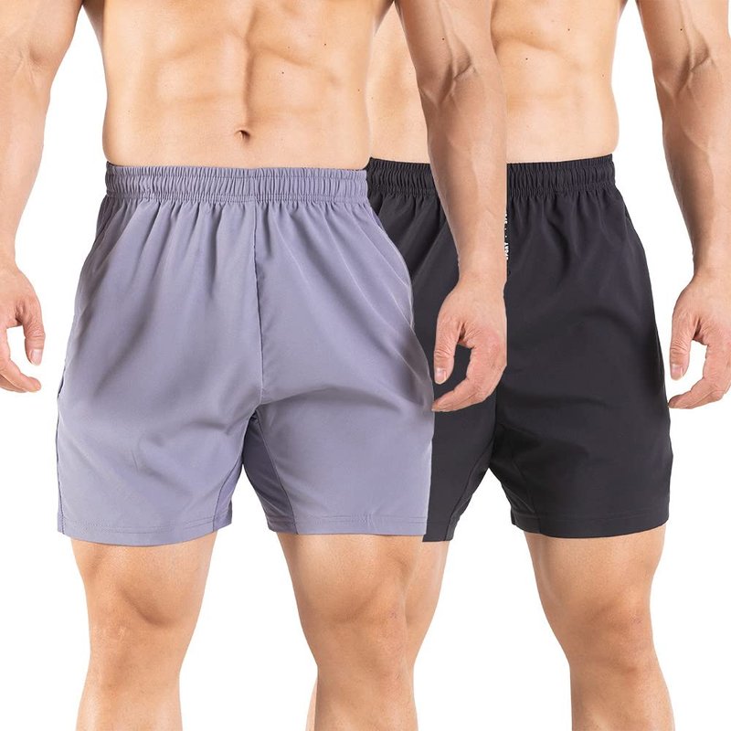 Gaglg Men's 5" Running Shorts 2 Pack Quick Dry Athletic Workout Gym Shorts with Zipper Pockets Black/Gray,X-Large