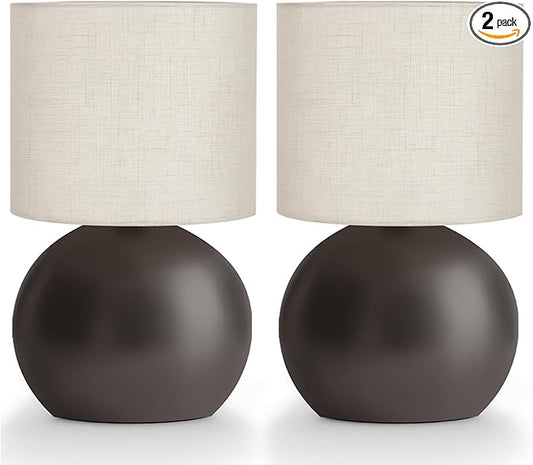 Small Table Lamp for Bedroom,Bedside Nightstand Lamp for Living Room,Minimalist Bedside Light lamp Set of 2, 10.4 Inch Desk Light for Bedroom, Living Room,Including Light Bulb（Brown）