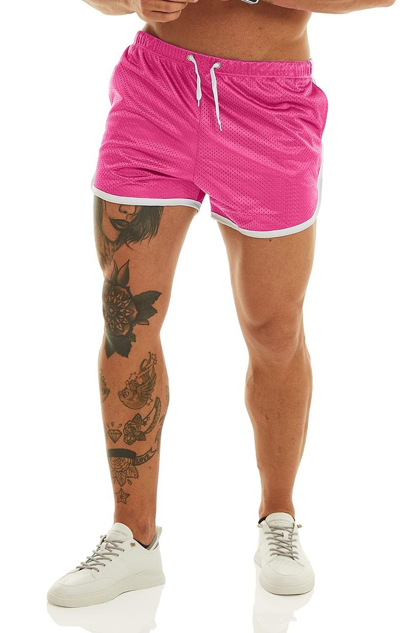 Ouber Men's Fitted Shorts Bodybuilding Workout Gym Running Tight Lifting Shorts with Pockets Green, L