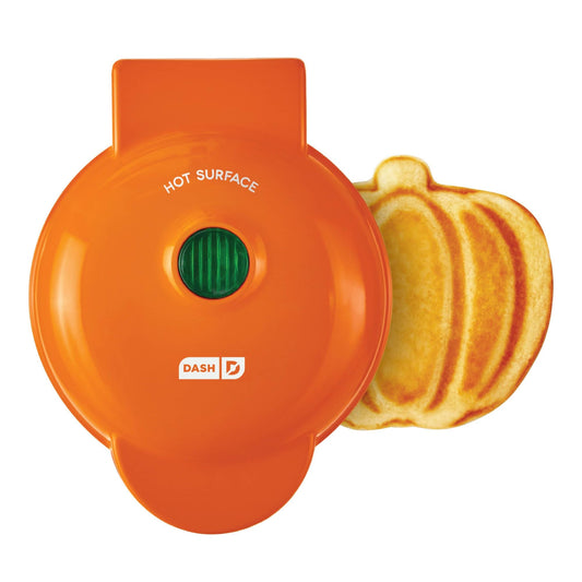 DASH DMWP001OR Mini Maker for Individual Waffles, Hash Browns, Keto Chaffles with Easy to Clean, Non-Stick Surfaces, 4 Inch, Orange Pumpkin