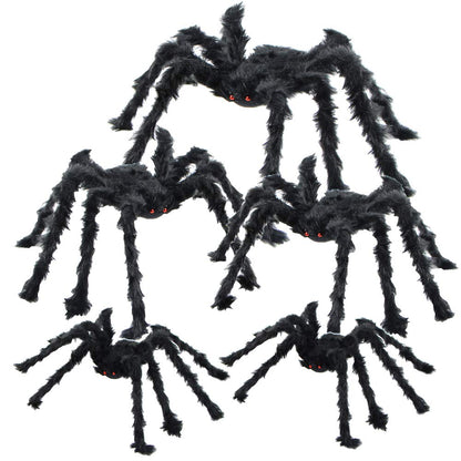 BEIGUO 5pcs Halloween Spider Set: Giant Hairy Spider with Red Eyes, Bendable Legs - Scary Decorations for Patio, Yard, Garden, House (30", 20", 12")