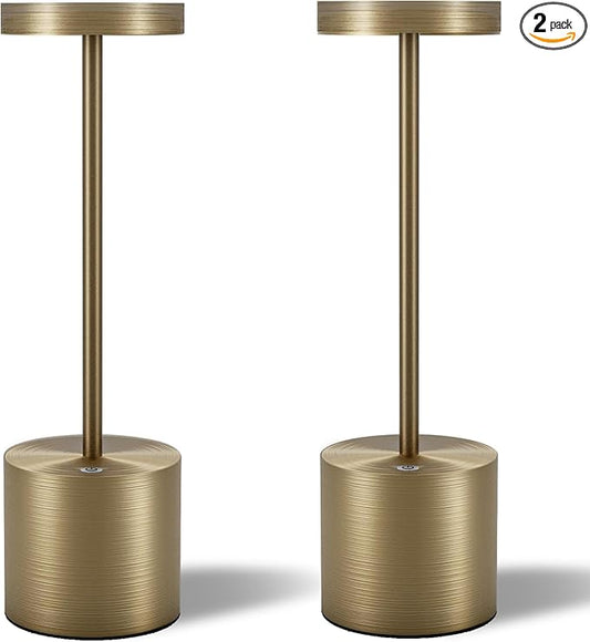 LED Cordless Table Lamps Set of 2, 5000mAh Portable Rechargeable Battery Powered Lamp, 3 Color Stepless Dimming Table Lamps,Table Light for Restaurant/Cafe/Bedroom. (Brushed Bronze)