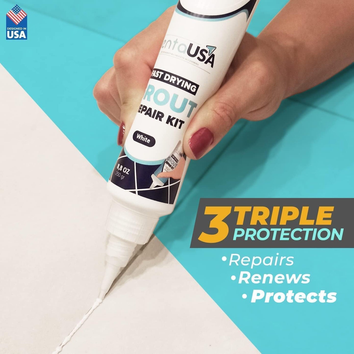 PentaUSA Grout Reviver - Ready Mixed Grout, Tile Adhesive, Fast Drying, No Sealer Required, Perfect for Bathroom, Shower and Kitchen + Mould Protection - 250gr (White)