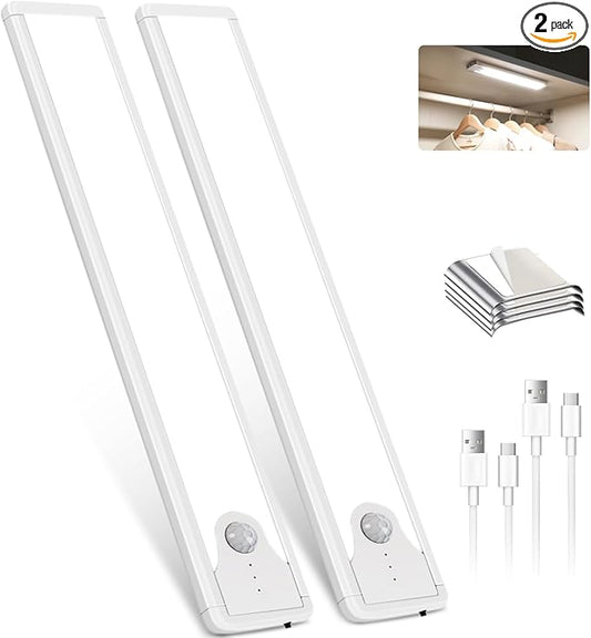 Pak 16 Inch Under Counter Cabinet Lighting, 83 LED Battery Operated Motion Sensor Light, Dimmable Closet Lights, USB Rechargeable, Wireless Magnetic Under Counter Light for Kitchen, Bathroom, 2 Packs