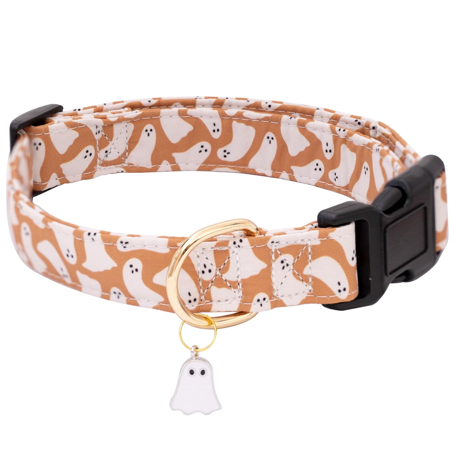 Faygarsle Fall Dog Collar - Adorable Ghost Pattern Halloween Collar for Small to Large Dogs - Cute Orange Neckwear for Boys & Girls