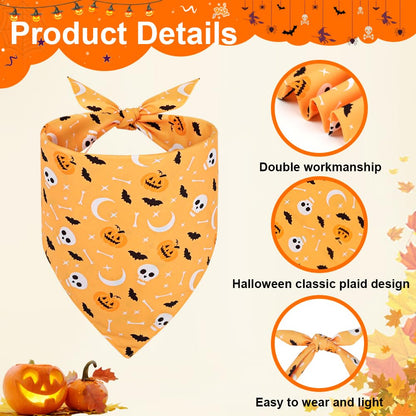 SZEE Halloween Dog Bandanas - 2 Pack Festive Pet Accessories with Skulls & Ghosts, Halloween Costumes for Dogs for Hauntingly Cute Looks This October (Large, Black & Orange)