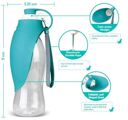 BePetMia Water Bottle Travel Portable for Dogs, Lid Can Be Used As Drinking Bowl, Dog Drinking Bottle In Silicone For Outdoor Use, 580 ml (Blue)