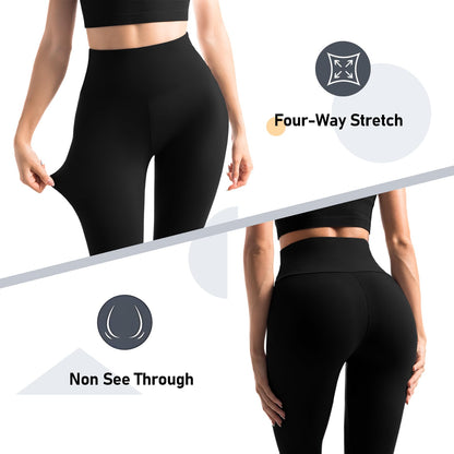 Leafigure 2 Pack Gym Leggings for Women High Waist Opaque Leggings with Pockets for Workout Sport Yoga Running Black LXL