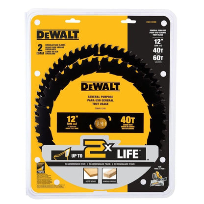 DEWALT Miter Saw Blade Combo Pack, 12” Blades, 40 Tooth & 60 Tooth, Fine Finish, Ultra Sharp Carbide (DWA112CMB)