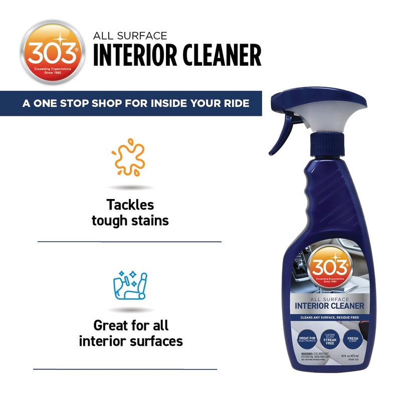 303 Products Interior Cleaner for Cars, All-Surface Auto Cleaner – Safe on Touch Screens & LCD, Residue-Free, Streak-Free Finish for Glass & Dash, 16 oz