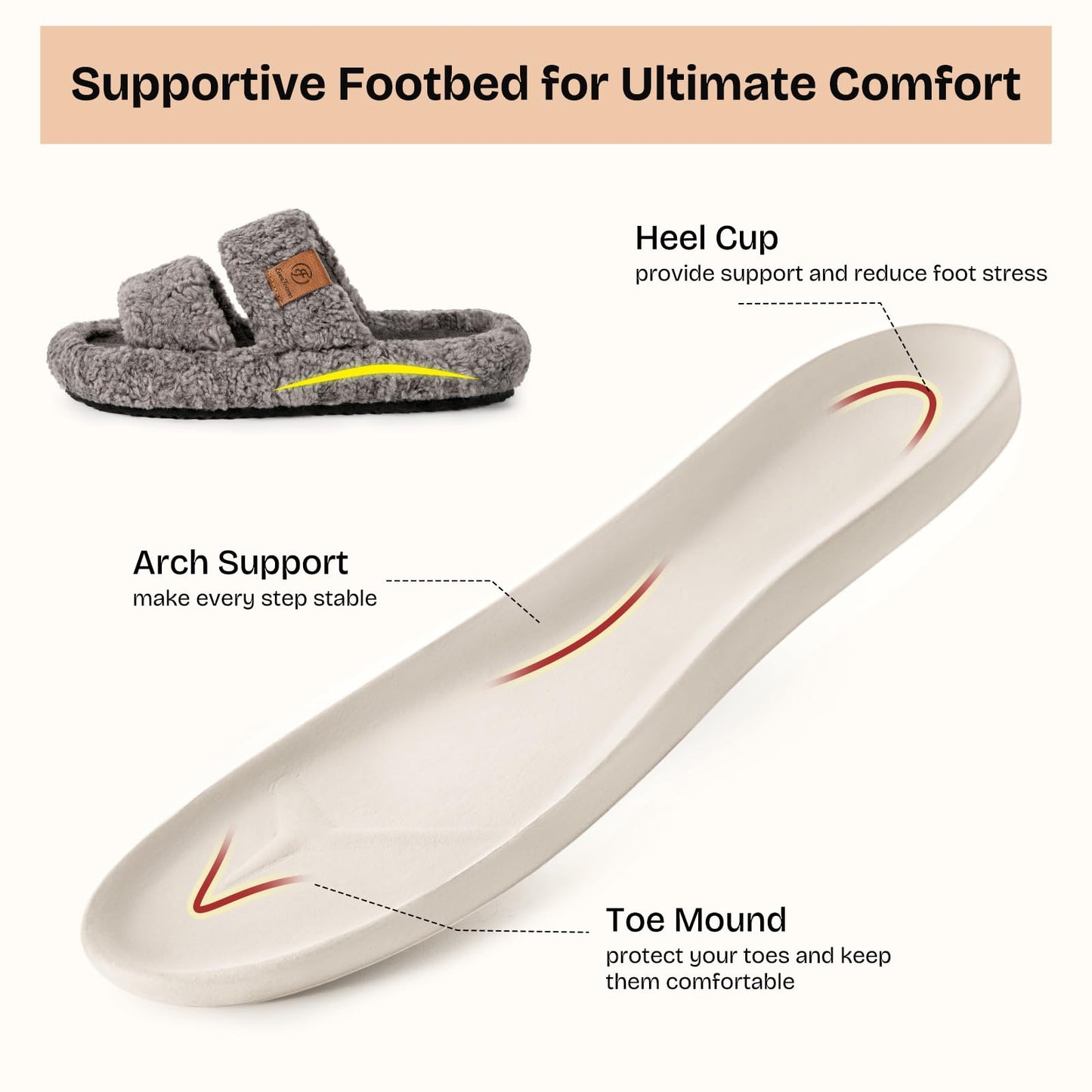 EverFoams Womens Fuzzy Open-toe Slippers Soft Comfy Memory Foam Indoor House Shoes Cool Gray,7-8 US