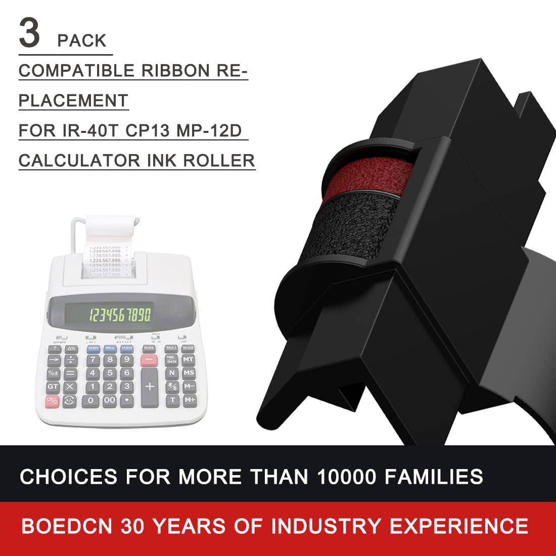 3 Pack Compatible Calculator Ribbon Replacement for Casio hr-100tm Ink IR-40T Calculator Ink Roller Compatible with Casio HR-100TM HR-170RC Canon P23-dhv CP13 Sharp EL-1801V, Individually Sealed, B/R