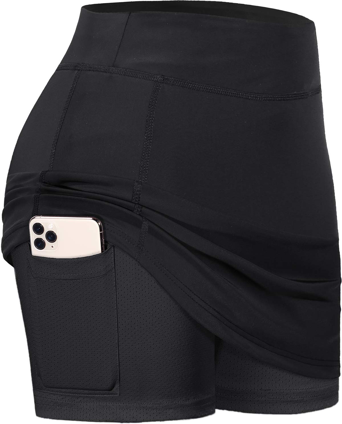 BLEVONH Womens Summer Tennis Skirts with Shorts Underneath, Pickleball, Athletic, Workout and Golf Skorts with Pockets Black Large