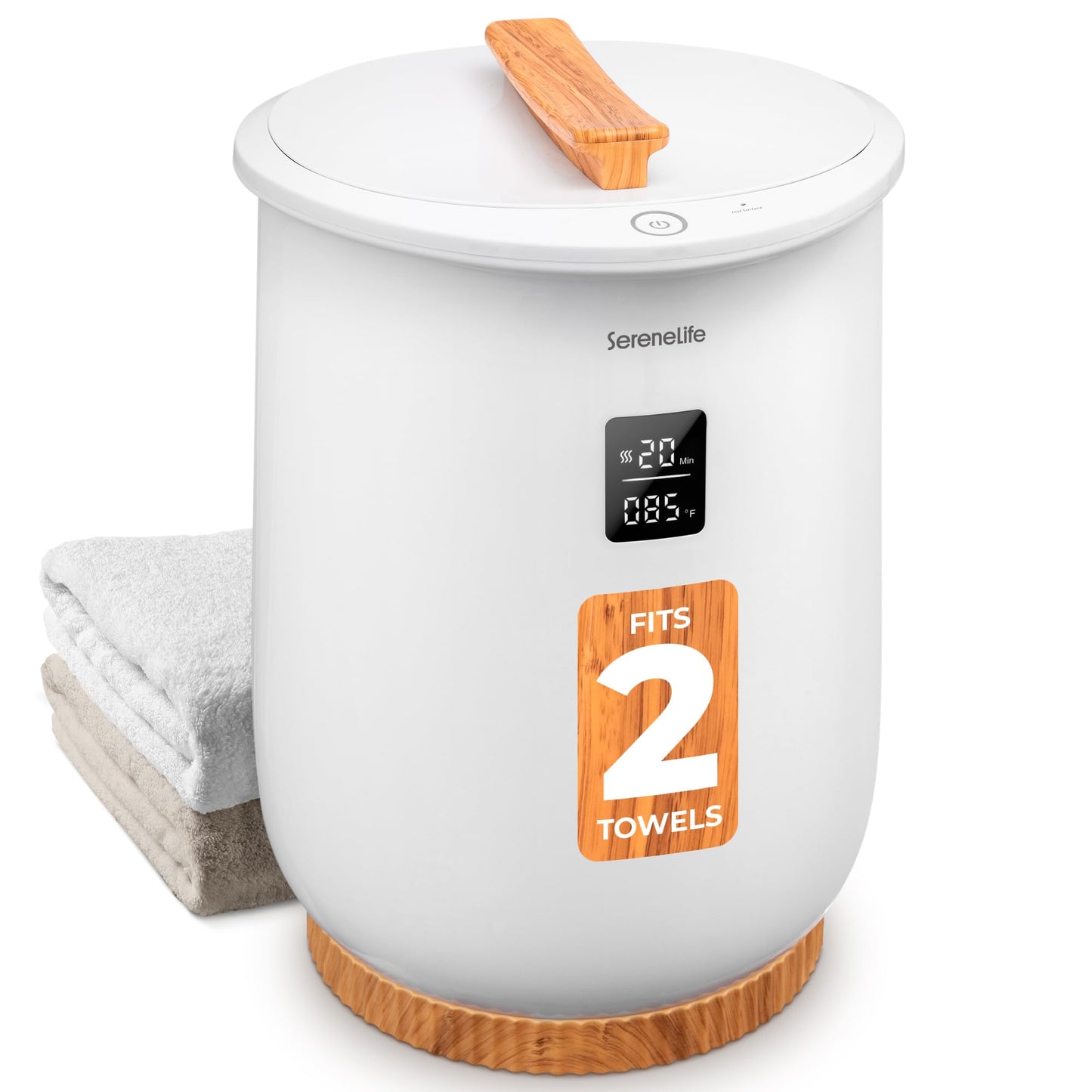 SereneLife Towel Warmer, 20L Capacity Hot Towel and Blanket Warmer with Digital Display, Adjustable Heating Time (20-90 min), Holds 2 Large Towels, Fragrant Disc Holder, 13” x 13” x 19” - inches