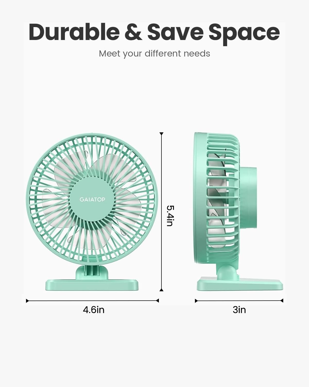 Gaiatop USB Desk Fan, Small But Powerful, Personal Portable Quiet 3 Speeds, Adjustable Mini Table Desktop fan for Cooling Home Office Car Summer Travel Gifts Green