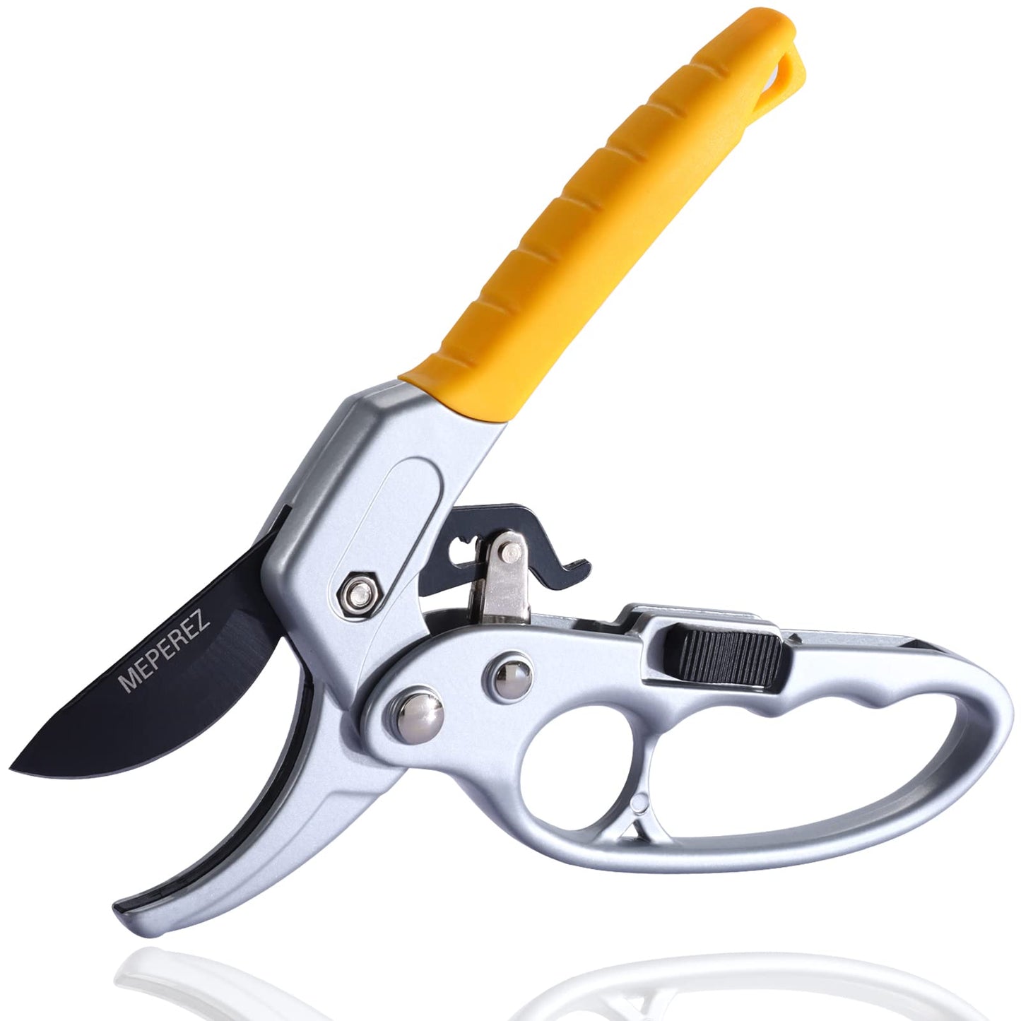 MEPEREZ Ultra Sharp Germany Steel Pruning Shears - Cuts 3X Easier, Weak Hand Arthritis Snips, Rust-Resistant, Effortlessly 1-Inch Cut Capacity Garden Scissors, Ergonomic Handle