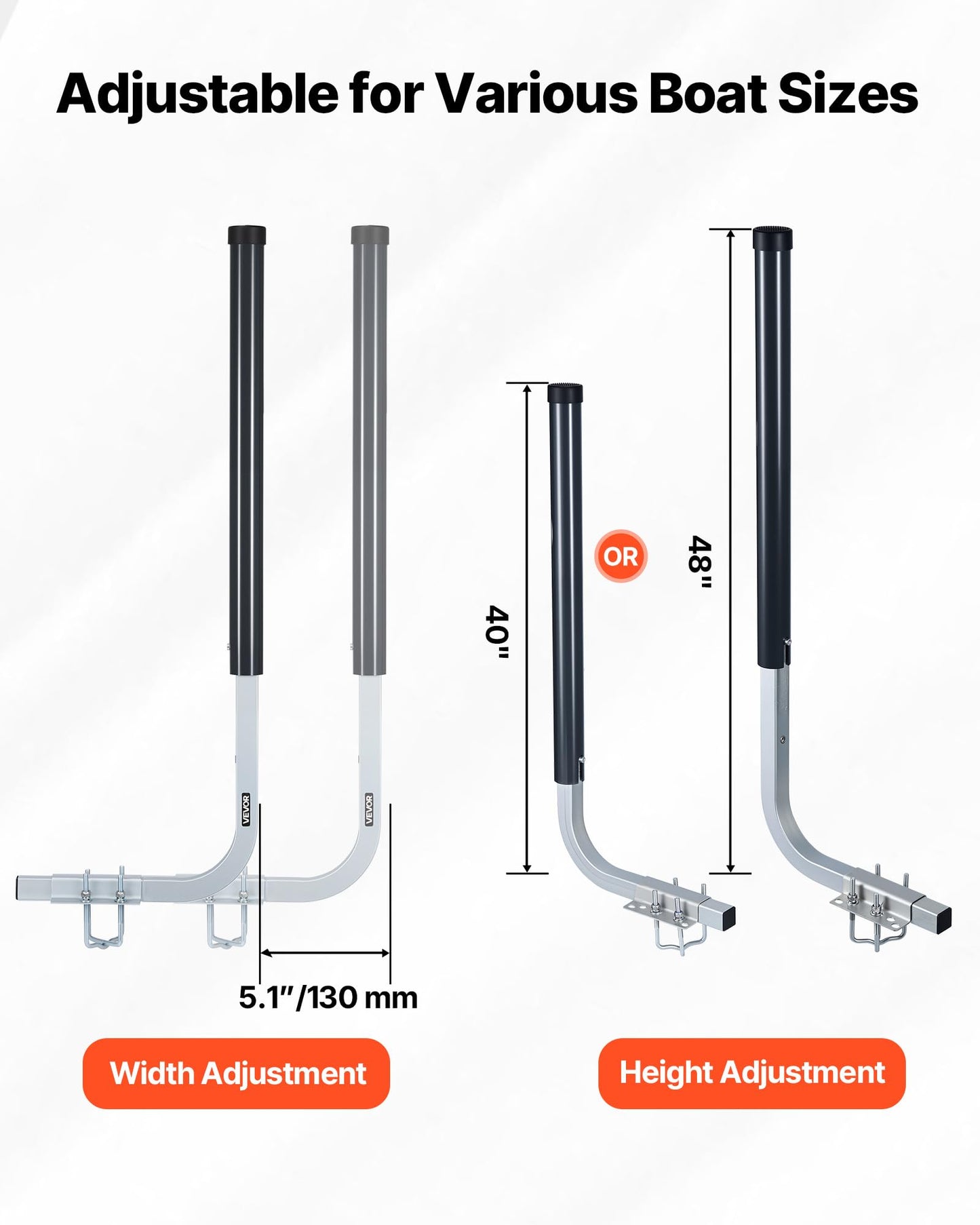 VEVOR Boat Trailer Guides, 40 in/48 in Height Guide Poles, 2PCS High-Hardness Steel Trailer Guide-Ons, Adjustable Guide Poles with PVC Pipes, for Ski Boats, Compact Fishing Boats, Small Sailboat