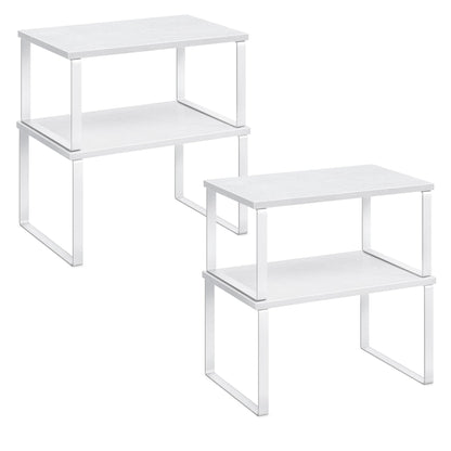 SONGMICS Cabinet Organizer Shelf, Set of 4 Kitchen Counter Shelves, Kitchen Storage, Spice Rack, Stackable, Expandable, Metal and Engineered Wood, Cloud White and Natural Beige UKCS010N01