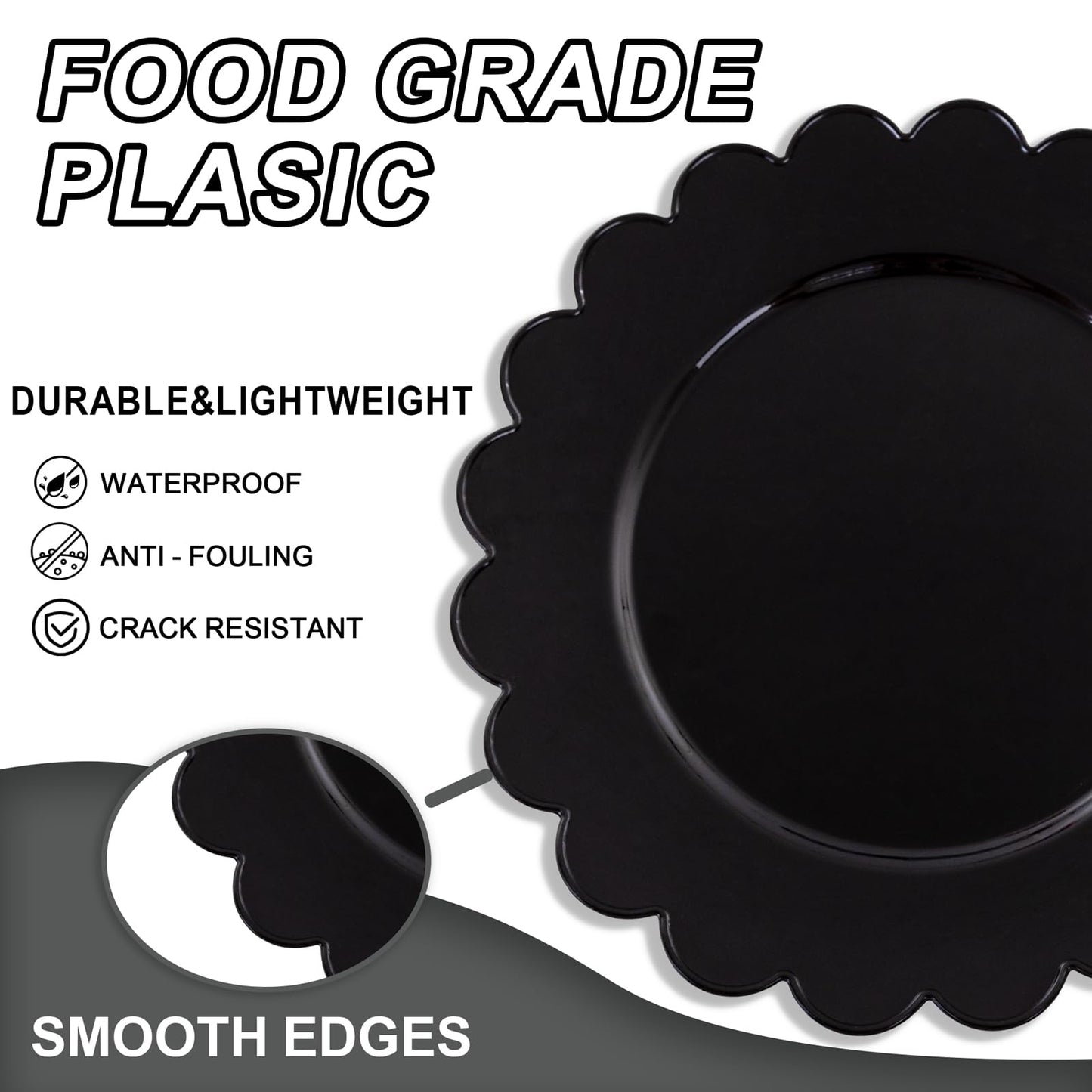 SUT 72 PCS Black Plastic Plates - 7.5 Inch Elegant Disposable Party Tableware for Halloween, New Year, Dessert & Celebrations