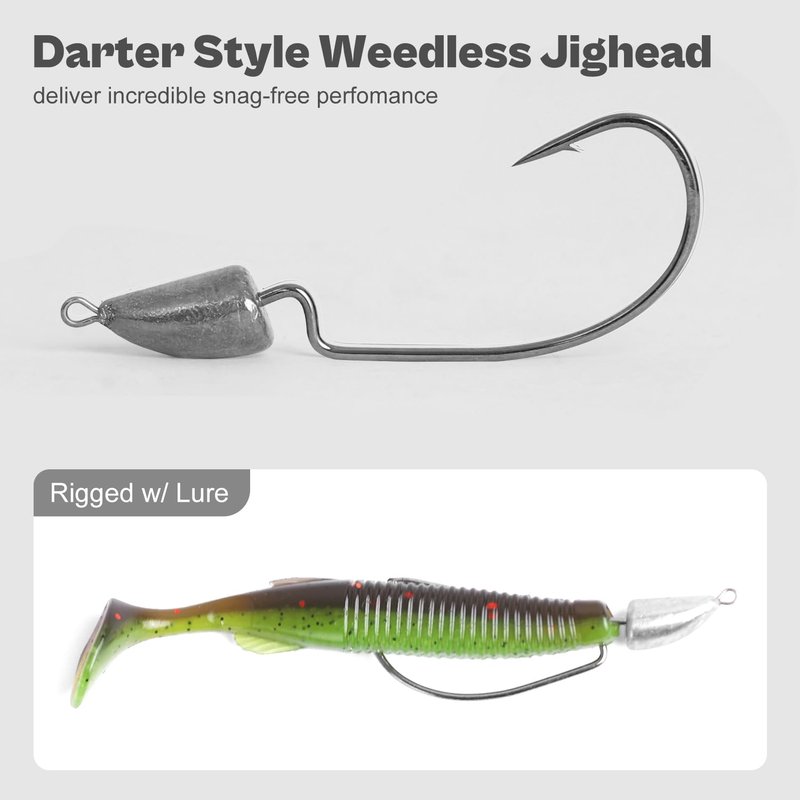 Weedless Darter Swimbait Jig Heads, Bullet Style Weighted EWG Offset Hooks for Texas Rig Fishing 1/8 3/16 1/4 3/8oz