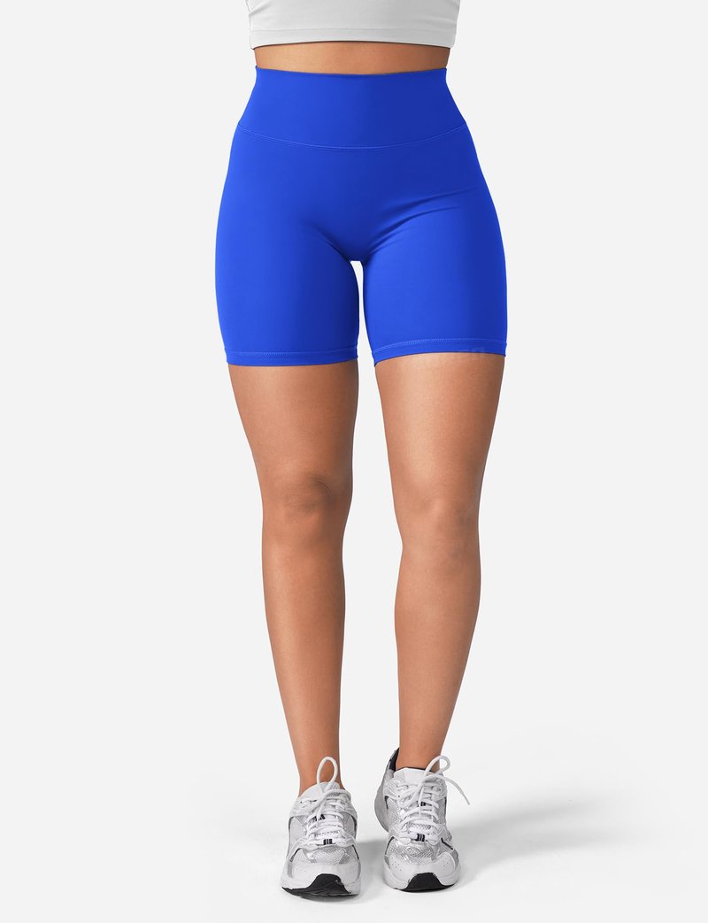 YEOREO Women's Biker Shorts 4.5" / 6" Workout Gym Shorts Craze High Waist Tummy Control Hidden Scrunch Running Yoga Blue S