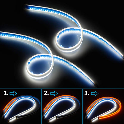 LEADTOPS LED Daytime Running light Turn Signal Bulb 24In Switchback Sequential Headlight DRL Strip Flexible Tube Dual Color White Amber/Yellow Angle Eye Neon for Car Motorcyle 2-Pack