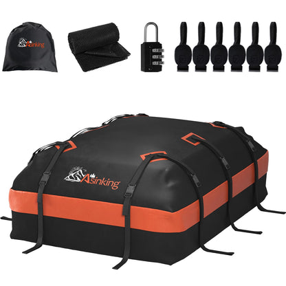 Asinking Car Roof Bag Rooftop top Cargo Carrier Bag 21 Cubic feet Waterproof for All Cars with/Without Rack, Includes Anti-Slip Mat, 10 Reinforced Straps, 6 Door Hooks, Luggage Lock