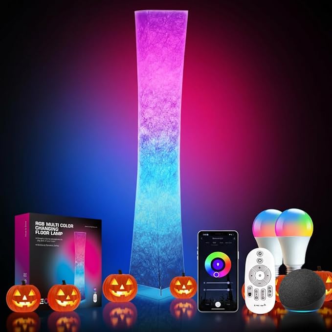 LEONC RGB+CCT Floor Lamp with Remote, 1800lm LED Tuya Smart 9W×2 Bulbs, 65" Smart Modern Floor Lamp with Alexa, Music Sync and 16 Million Colors, Color Changing Standing Lamp for Bedroom Living Room