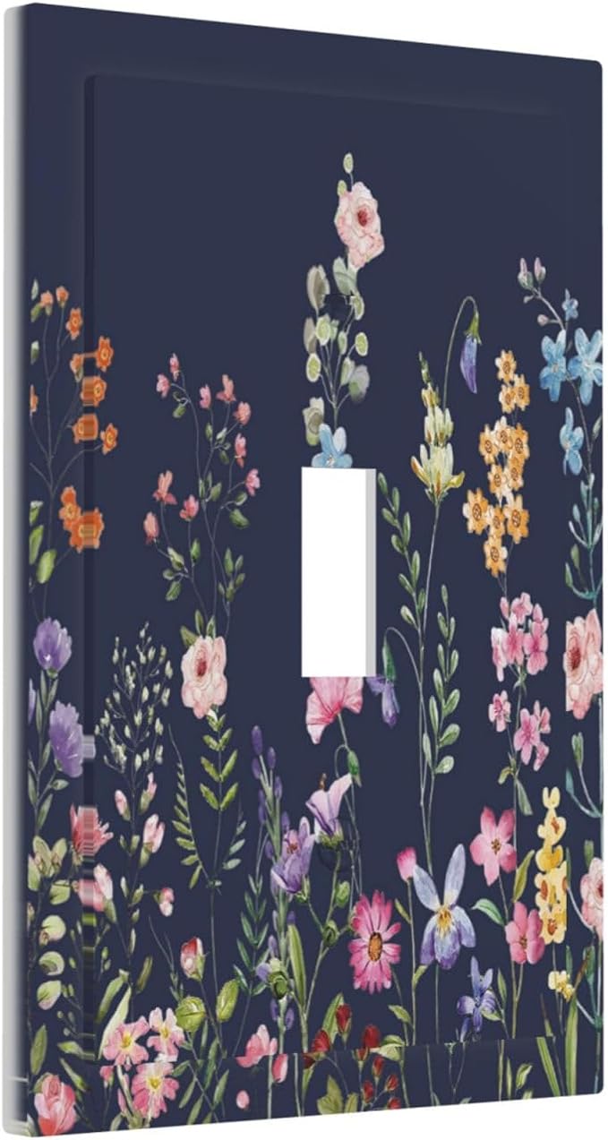 Rustic Wild Floral Darkground Vintage Watercolor Flower 1 Gang Light Switch Covers Decorative Unique Single Toggle Wall Plate Switchcover Electrical Switchplate for Bedroom Decor
