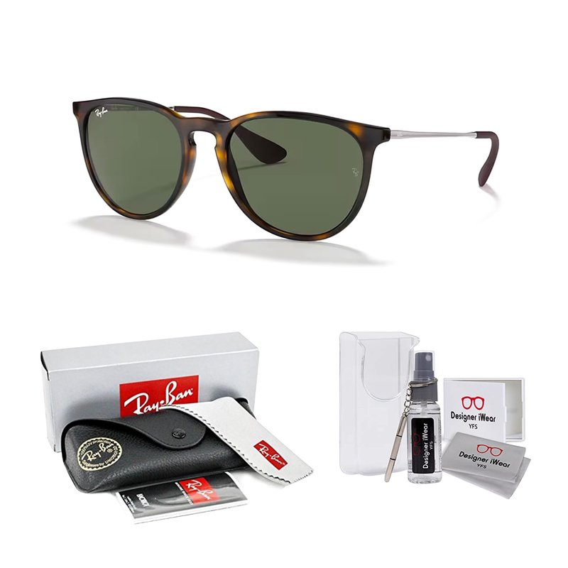 Ray-Ban RB4171 ERIKA 710/71 54MM Light Havana/Plastic Lens G-15 Green Round Sunglasses For Women +BUNDLE with ACCESSORY EYEWEAR KIT
