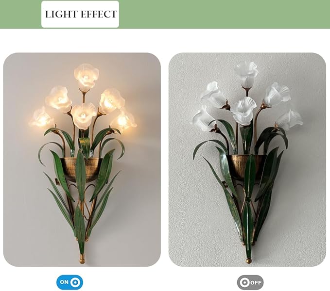 Vintage Flower Shape Wall Sconce, White Frosted Glass Shade Wall Light, Elegant Bedside Wall Lamp for Entrance, Bedroom, Hallway