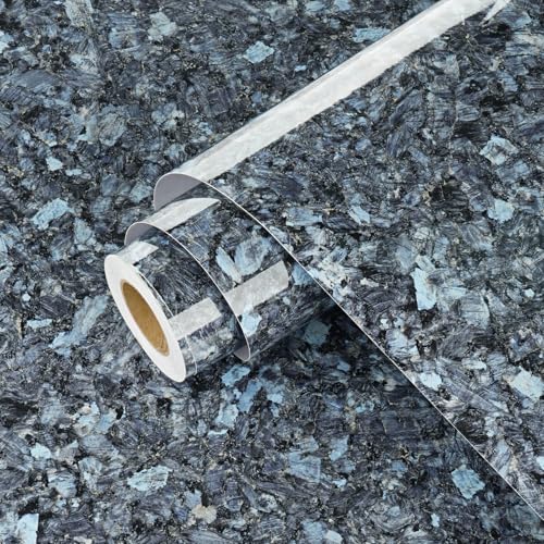 Wallercity Glossy Blue Granite Contact Paper for Countertops Modern Waterproof Peel and Stick Marble Wallpaper for Kitchen Sparkle Marble Counter Vinyl Wrap for Cabinets Desk Table Top 15.8''x78.7''