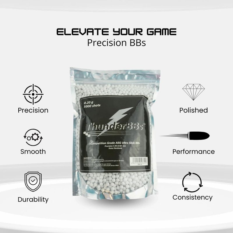 Thunder BBs TBB0.20 Airsoft BBS 0.20G, Competition Grade, White, 5000 Rounds/Bag