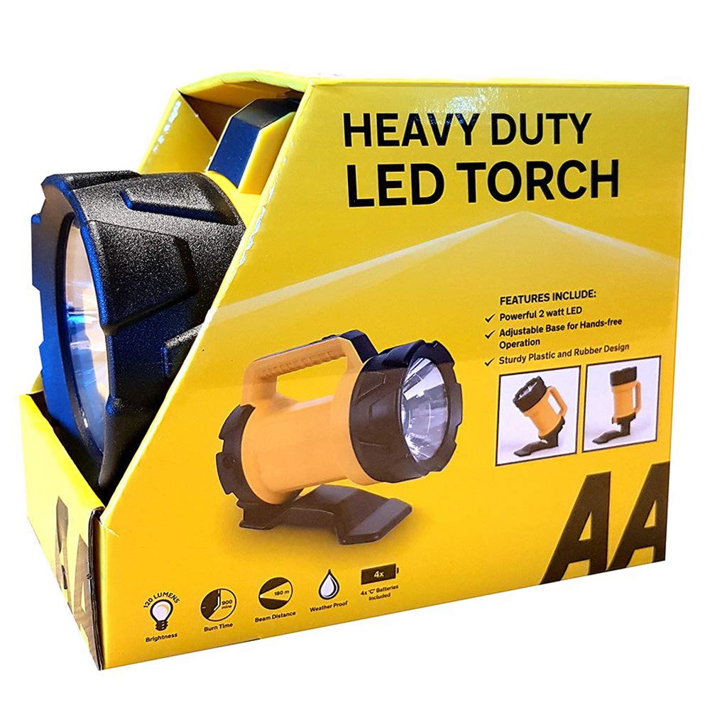 AA Heavy Duty LED Torch AA3881 – 180 m Beam Distance, Adjustable Base 6 Angles, 120 Lumens, Weatherproof, Batteries Included, Black Yellow