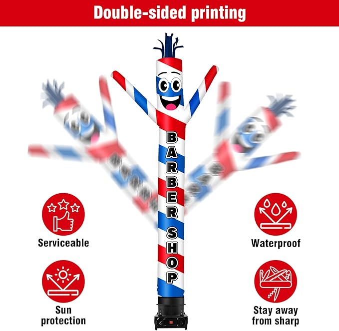 10FT Tall Barber Shop Inflatable Tube Man Wacky Wavy Dancing Guy with 3/4 HP Weather-Resistant Blower (12''Diameter) for Outdoor Decoration Advertising Business Promotion