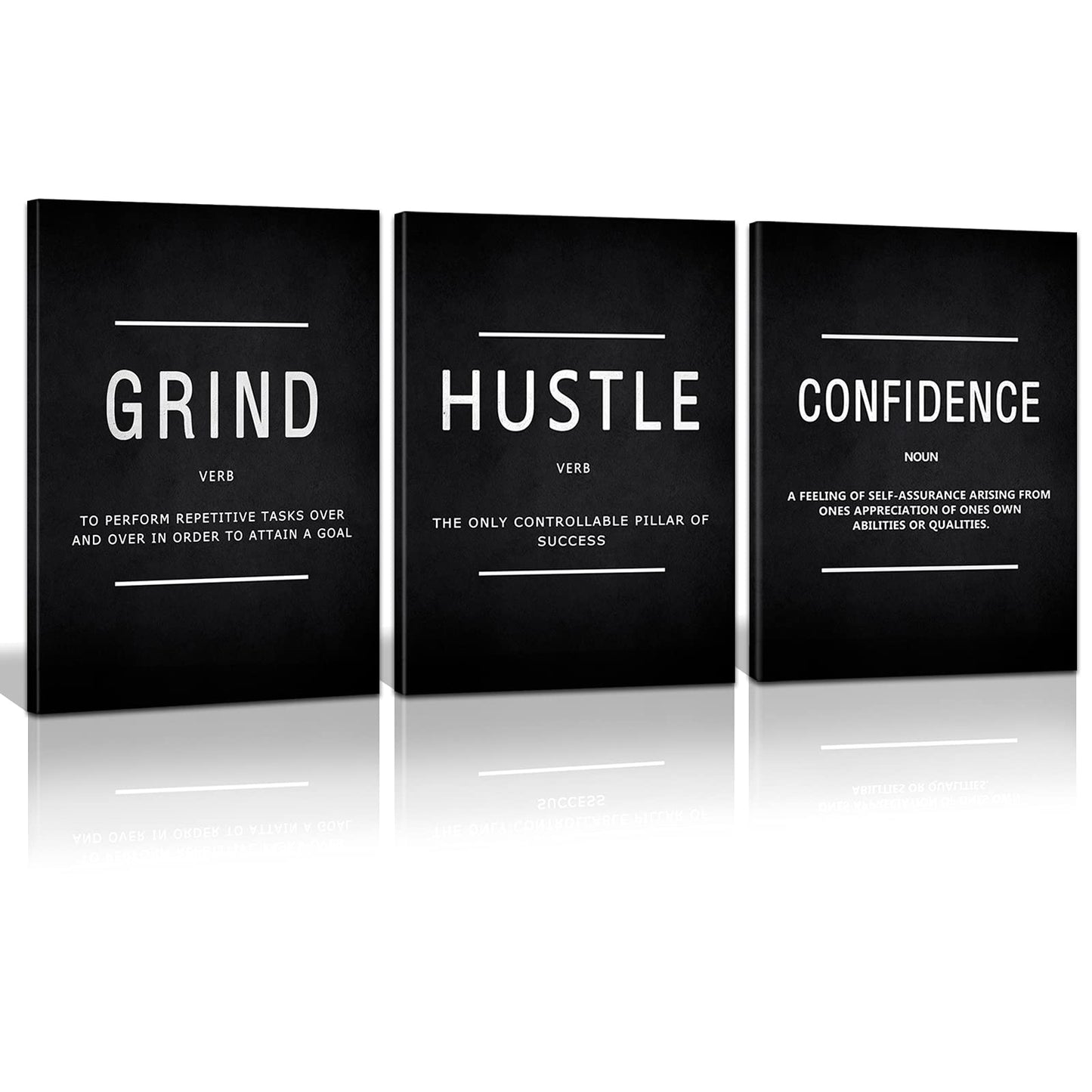 KAWAHONE Canvas Painting Wall Art, Grind Hustle Execution Motivational Wall Art Decoration Posters Prints for Living Room Bedroom, Office Decor, Gallery-Wrapped Canvas Art Set Framed Ready to Hang
