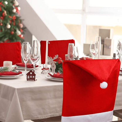 FIVOENDAR Set of 6 Large New Pack Santa Claus Hat Christmas Chair Covers Color - Fun Decoration in Wedding Parties Enjoy Responsibly & Creative Novelty Gifts