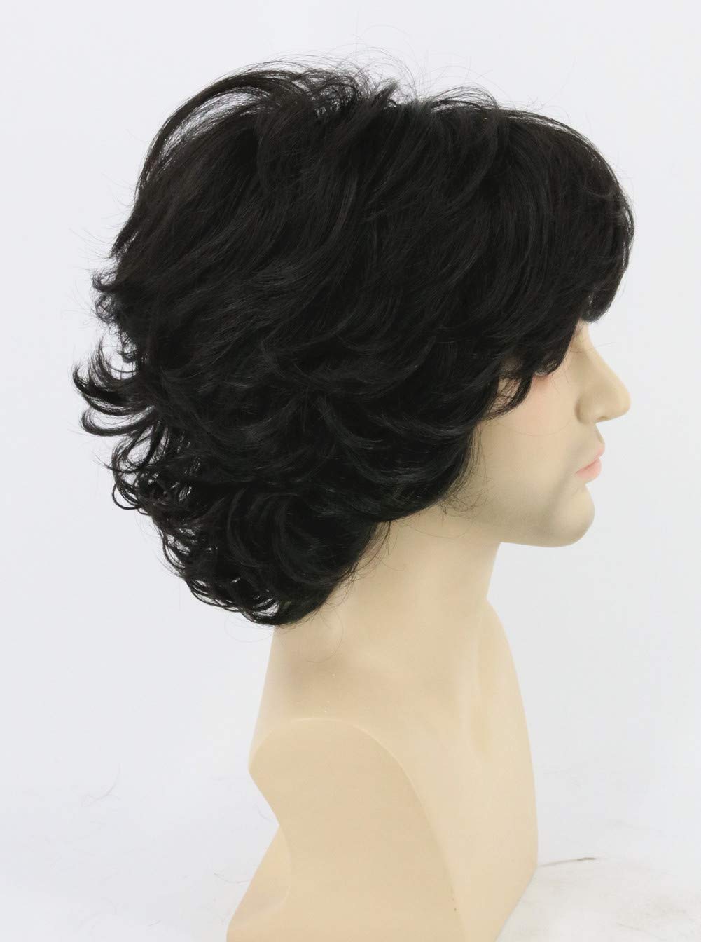 Topcosplay Men's Wigs Black Short Wavy Shaggy Style Layered Cosplay Halloween Costumes Male 70s Disco Hippie Wig