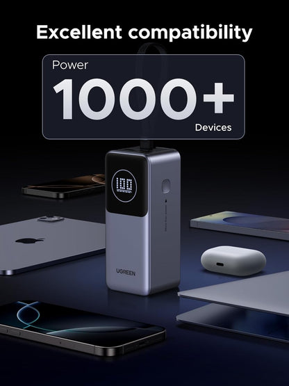 UGREEN Nexode Power Bank 20000mAh 130W with Built-in USB C Cable Laptop Travel Portable Charger, 80W Input, Fast Charging for MacBook Pro/Air/iPhone 17/16/iPad Pro/Galaxy S25 Ultra/Dell/HP and More