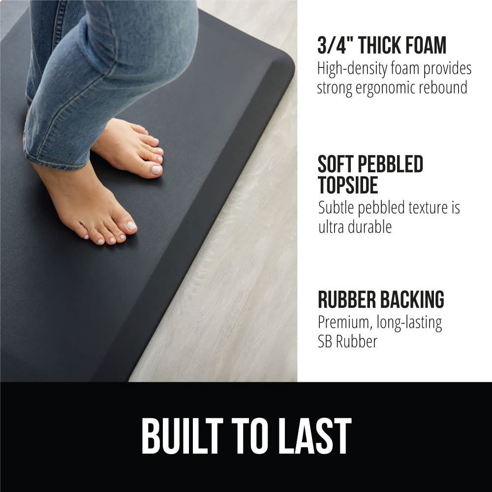 GORILLA GRIP Comfortable Cushioned Kitchen Mats for Floor, Waterproof Stain Resistant Top, 3/4 Inch Thick Ergonomic Standing Desk Anti Fatigue Mat, Supports Ankles and Feet, 17x24, Black