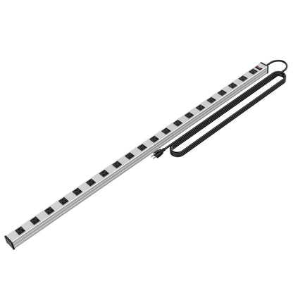 20 Outlet Heavy Duty Metal Socket Power Strip,15-Foot Long Extension Cord with Circuit Breaker. Mounting Brackets Included,Workshop/Industrial use,ETL Certified