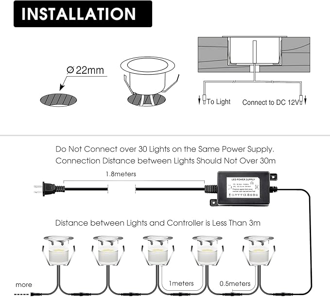 Low Voltage LED Deck Light Kit Stainless Steel Waterproof Recessed Wood Decking Stairs Garden Yard Patio Decor Lamp Outdoor Black Border LED Lighting (Blue, 10pcs)