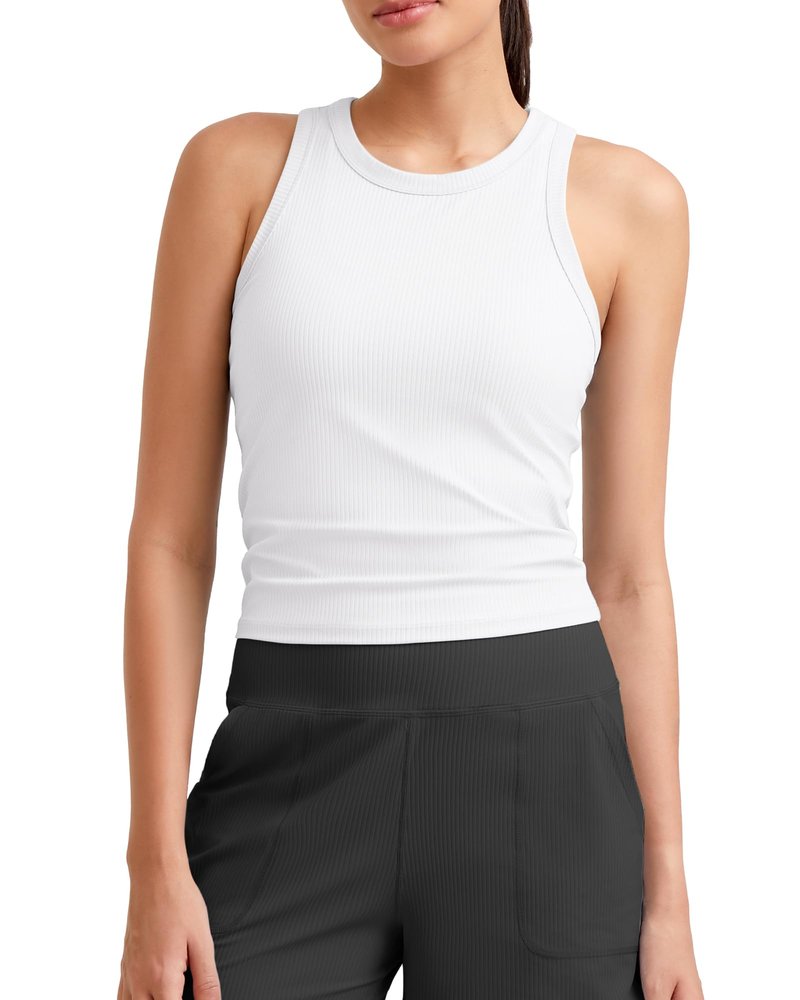 G4Free Workout Tanks for Women Sleeveless Running Athletic Tank Tops Ribbed Racerback Slim Gym Yoga Summer Casual (White,M)